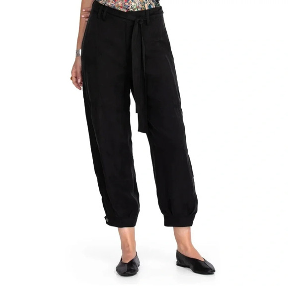 Johnny Was Pants - Johnny Was Pete & Greta Jackie Utility Pants Black Tie Belt Tapered Jogger 14